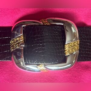 Vintage 1980’s Alexis Kirk Wide Black Leather Adjustable Belt